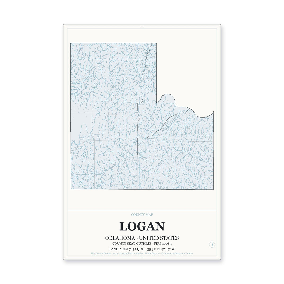 Logan County, Oklahoma Map Aluminum Sign in Gallery Air style