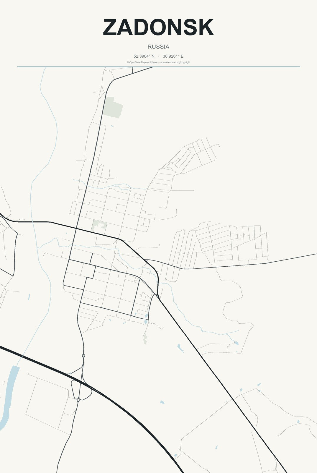 Zadonsk, Russia City Map Aluminum Sign in Headline Atlas style