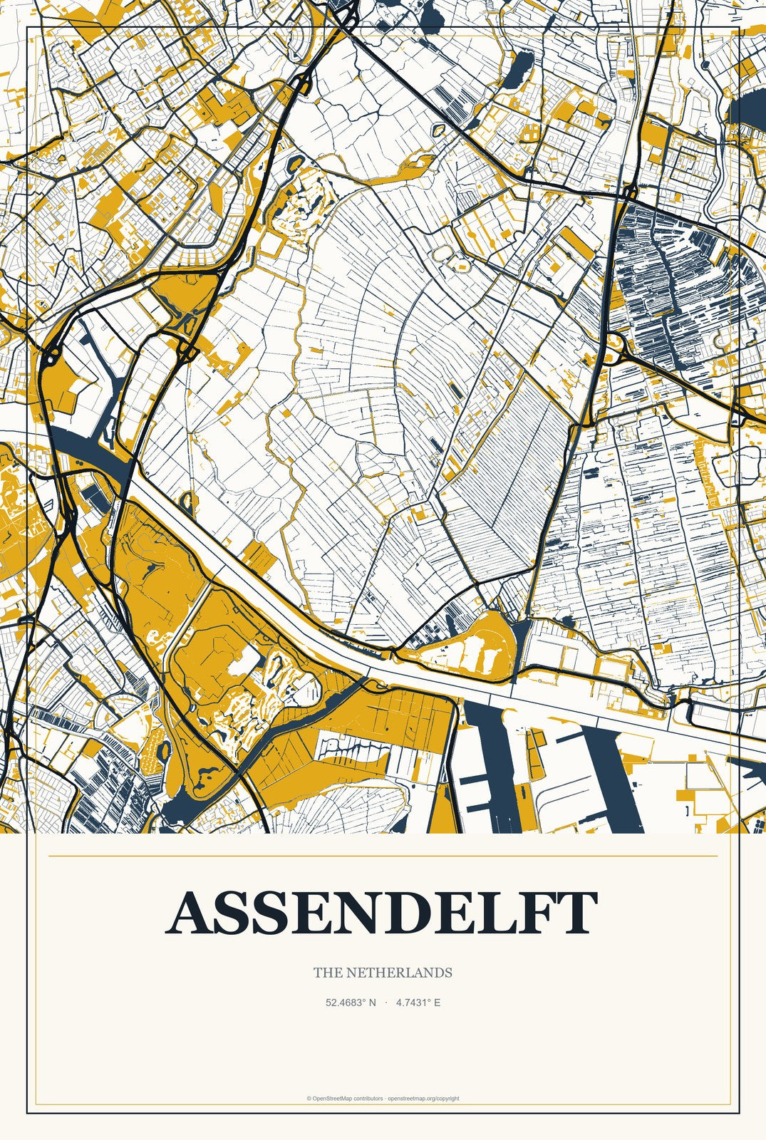 Assendelft, The Netherlands City Map Aluminum Sign in Citrine Modern style