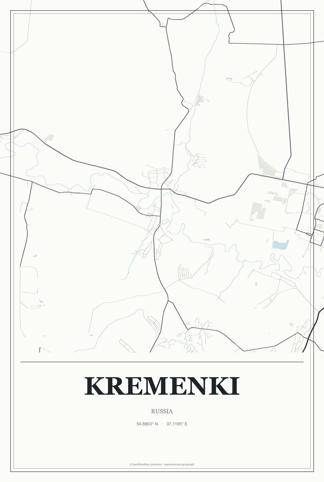 Kremenki, Russia City Map Aluminum Sign in Gallery Air style