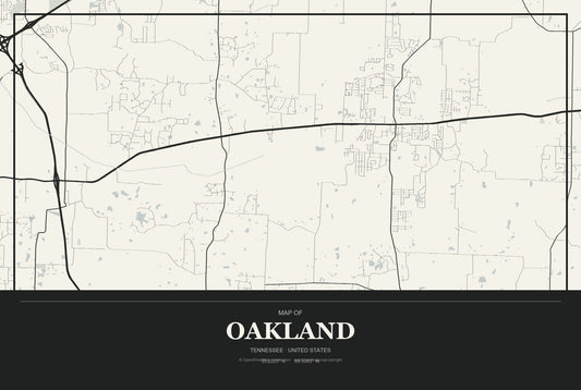 Oakland, Tennessee City Map Aluminum Sign in Museum Plaque style