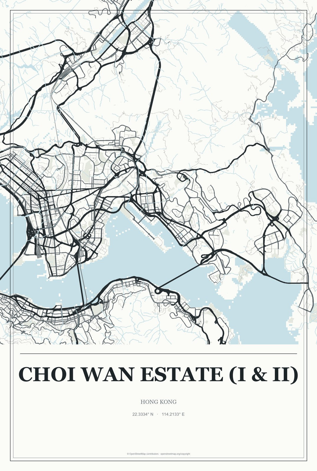 Choi Wan Estate (I & II), Hong Kong City Map Aluminum Sign in Gallery Air style