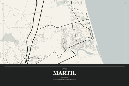 Martil, Morocco City Map Aluminum Sign in Museum Plaque style