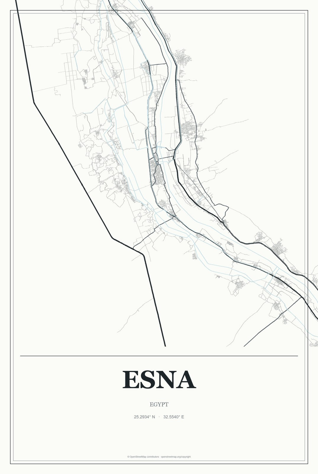 Esna, Egypt City Map Aluminum Sign in Gallery Air style