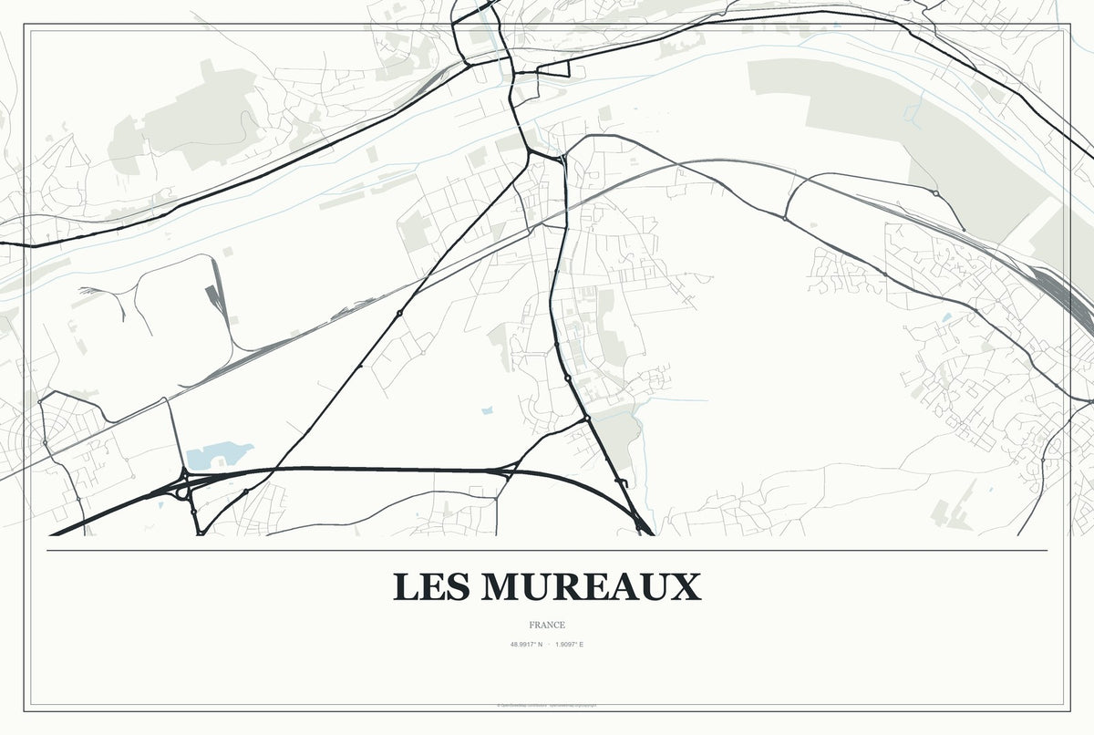 Les Mureaux, France City Map Aluminum Sign in Gallery Air style