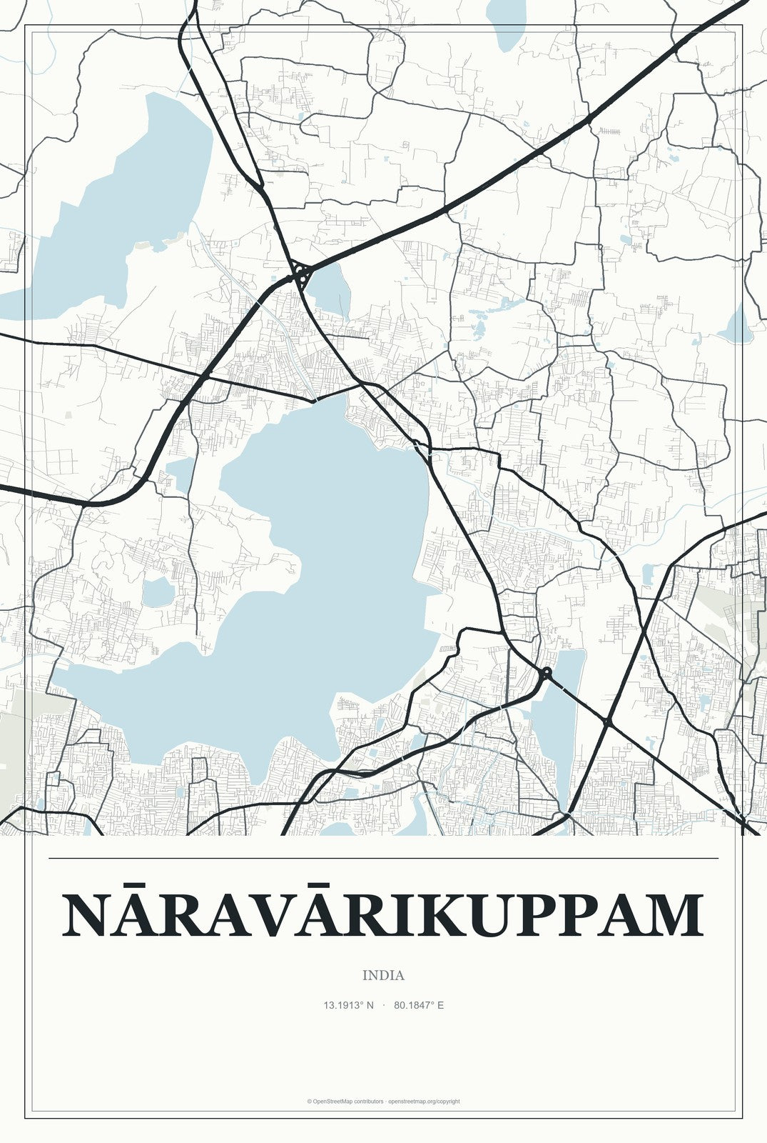 Nāravārikuppam, India City Map Aluminum Sign in Gallery Air style