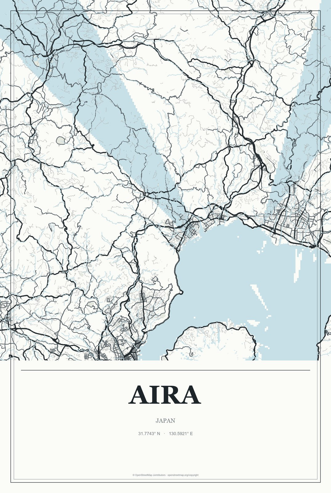 Aira, Japan City Map Aluminum Sign in Gallery Air style