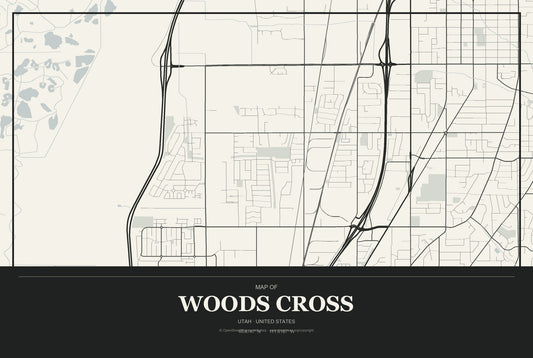 Woods Cross, Utah City Map Aluminum Sign in Museum Plaque style