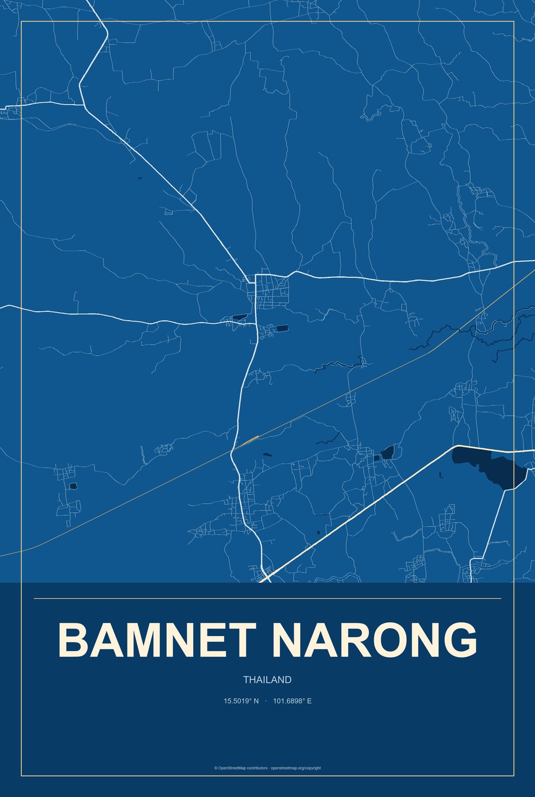 Bamnet Narong, Thailand City Map Aluminum Sign in Harbor Cobalt style