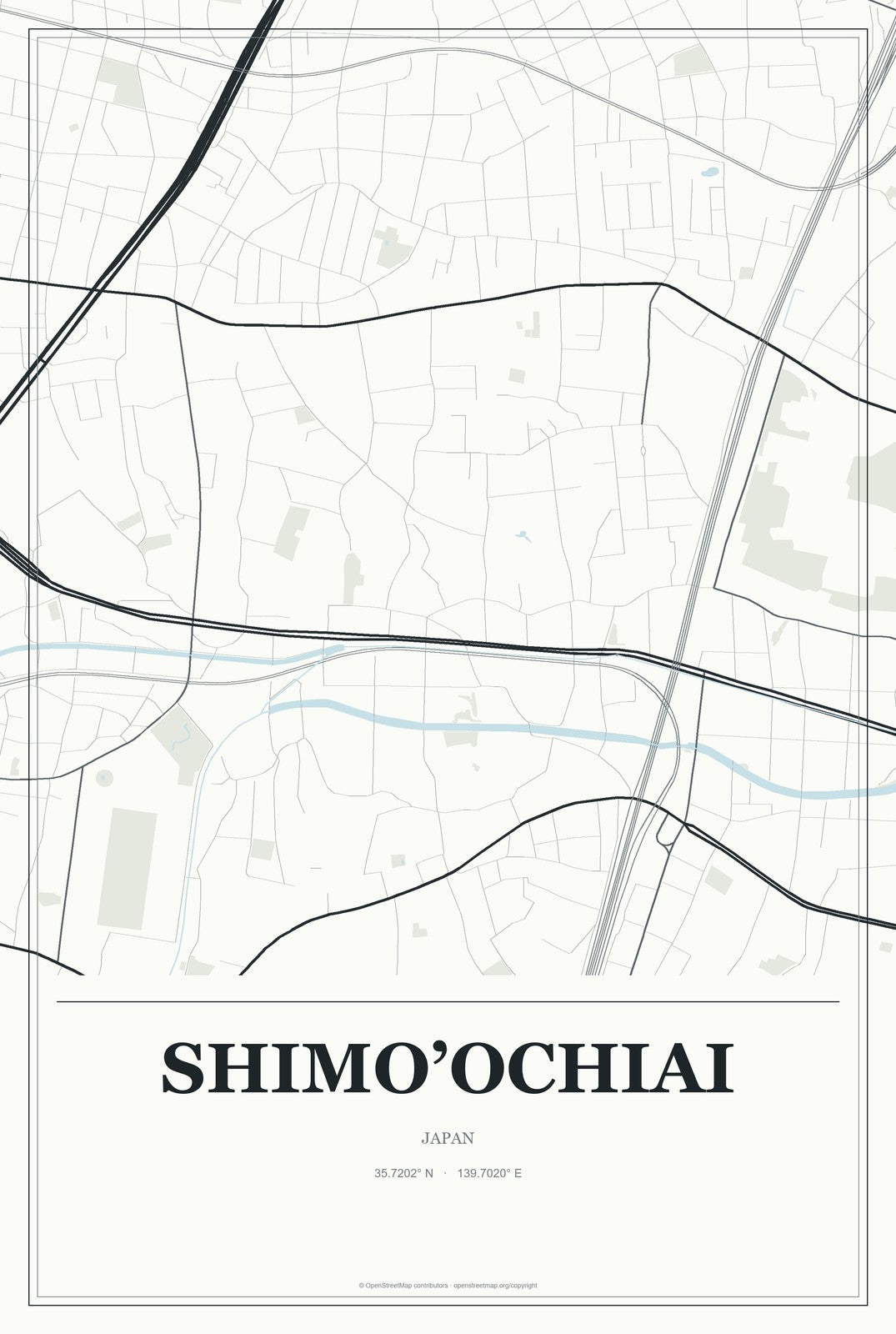 Shimo’ochiai, Japan City Map Aluminum Sign in Gallery Air style