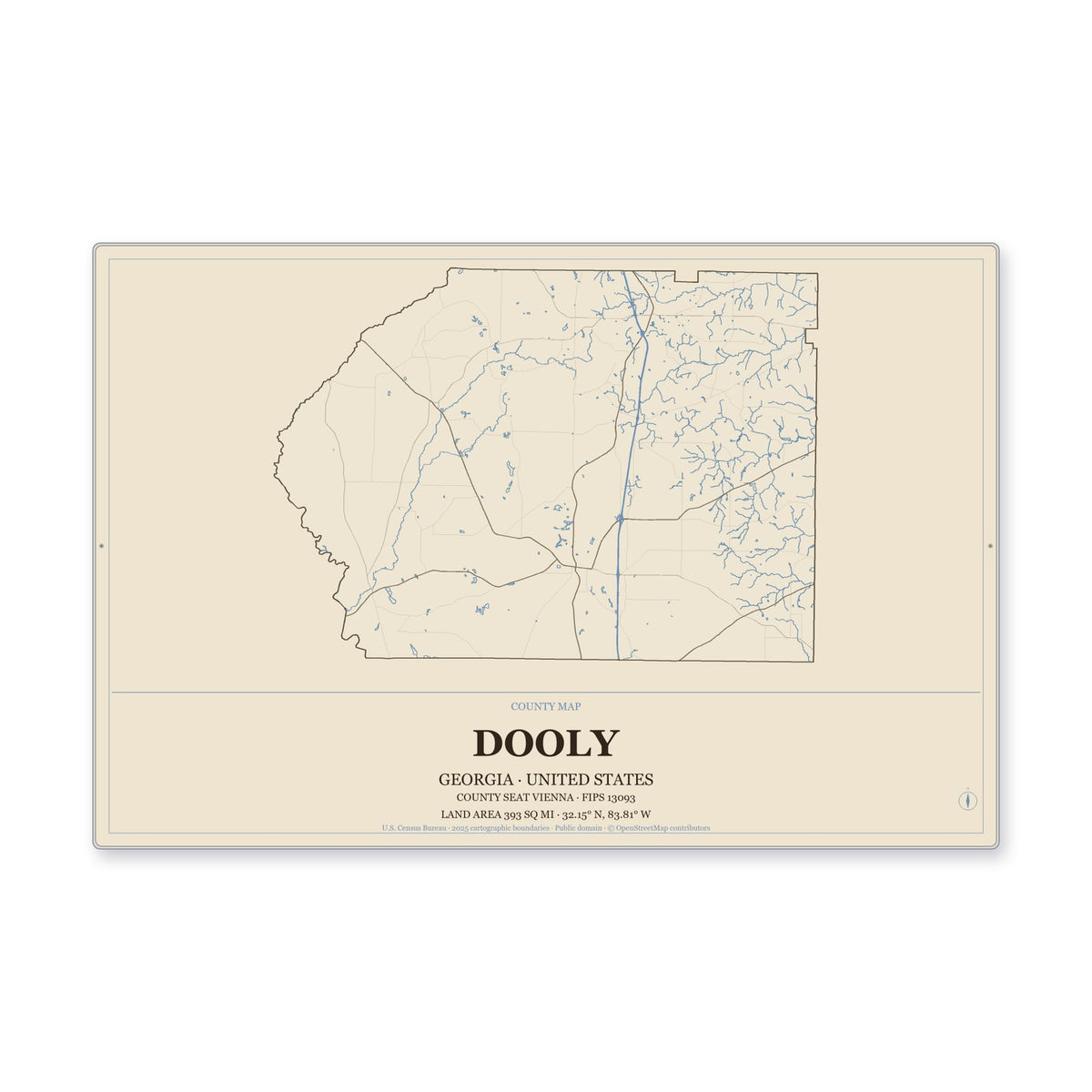 Dooly County, Georgia Map Aluminum Sign in Heritage Nautical style