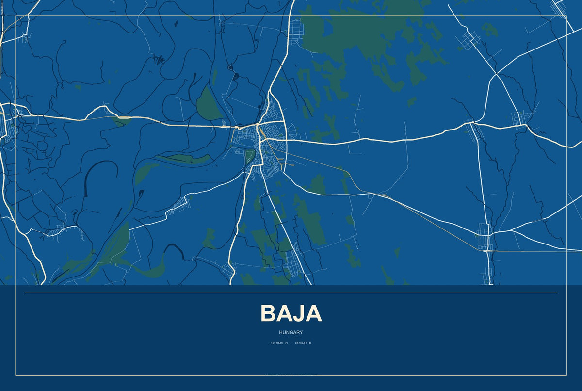 Baja, Hungary City Map Aluminum Sign in Harbor Cobalt style