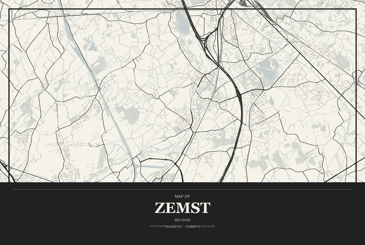 Zemst, Belgium City Map Aluminum Sign in Museum Plaque style