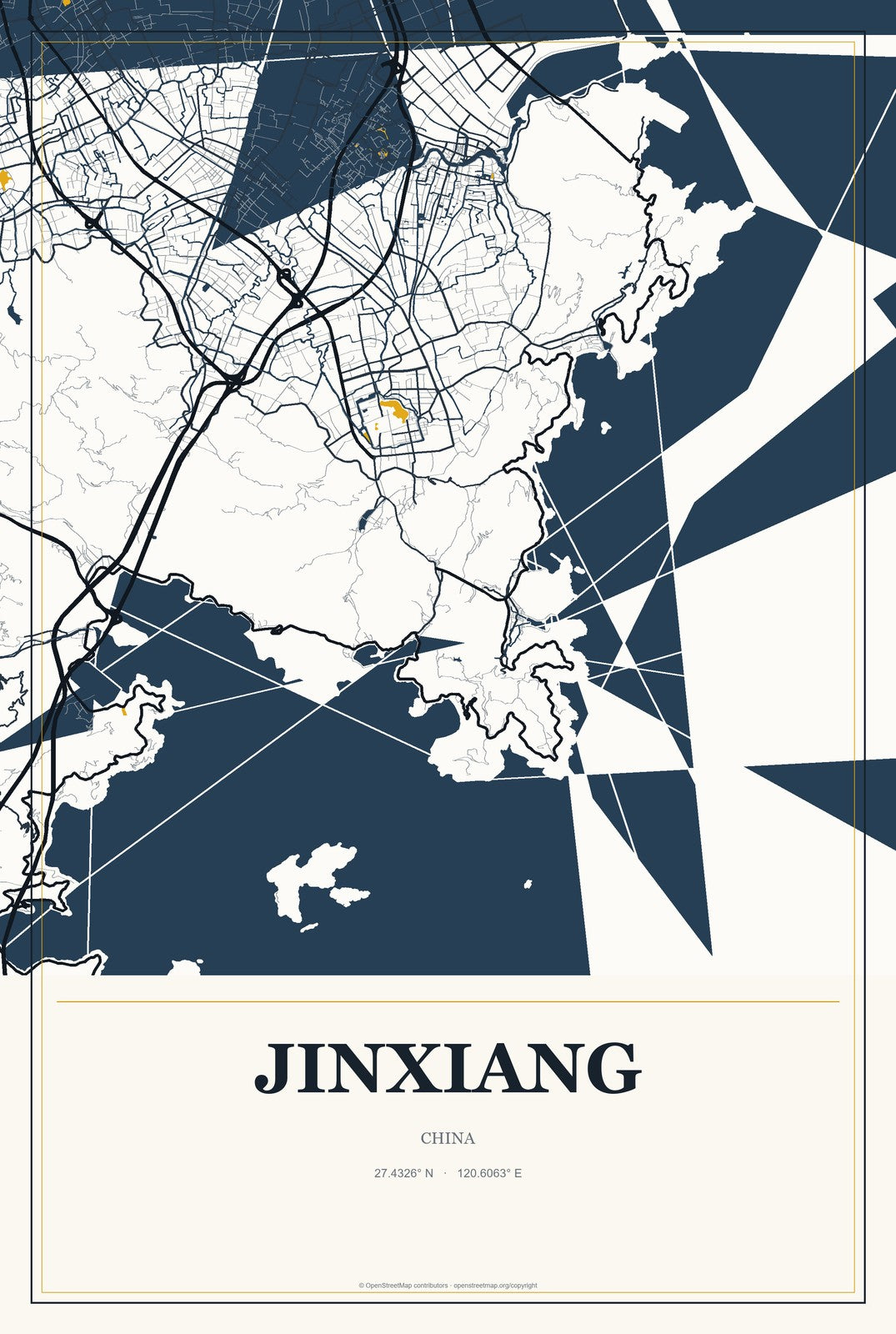 Jinxiang, China City Map Aluminum Sign in Citrine Modern style