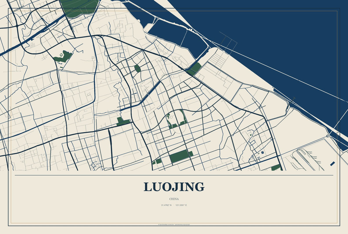 Luojing, China City Map Aluminum Sign in Coastal Cutout style