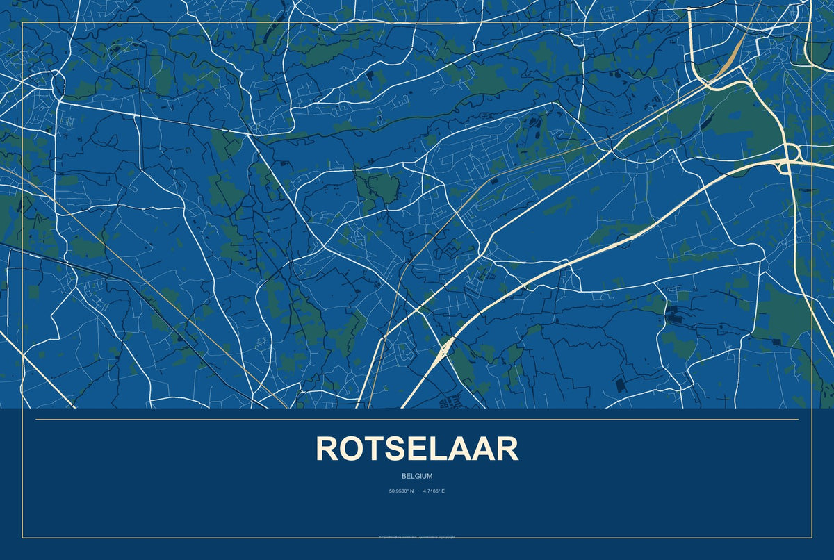 Rotselaar, Belgium City Map Aluminum Sign in Harbor Cobalt style