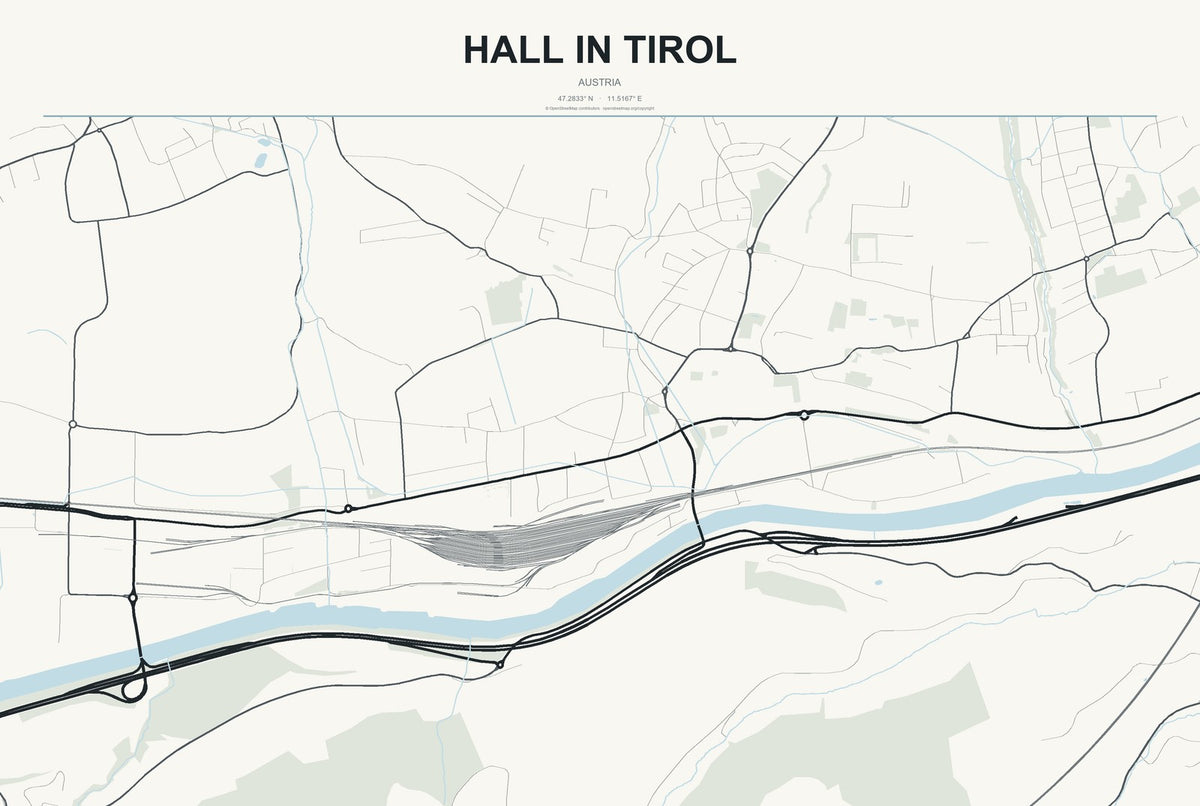 Hall in Tirol, Austria City Map Aluminum Sign in Headline Atlas style