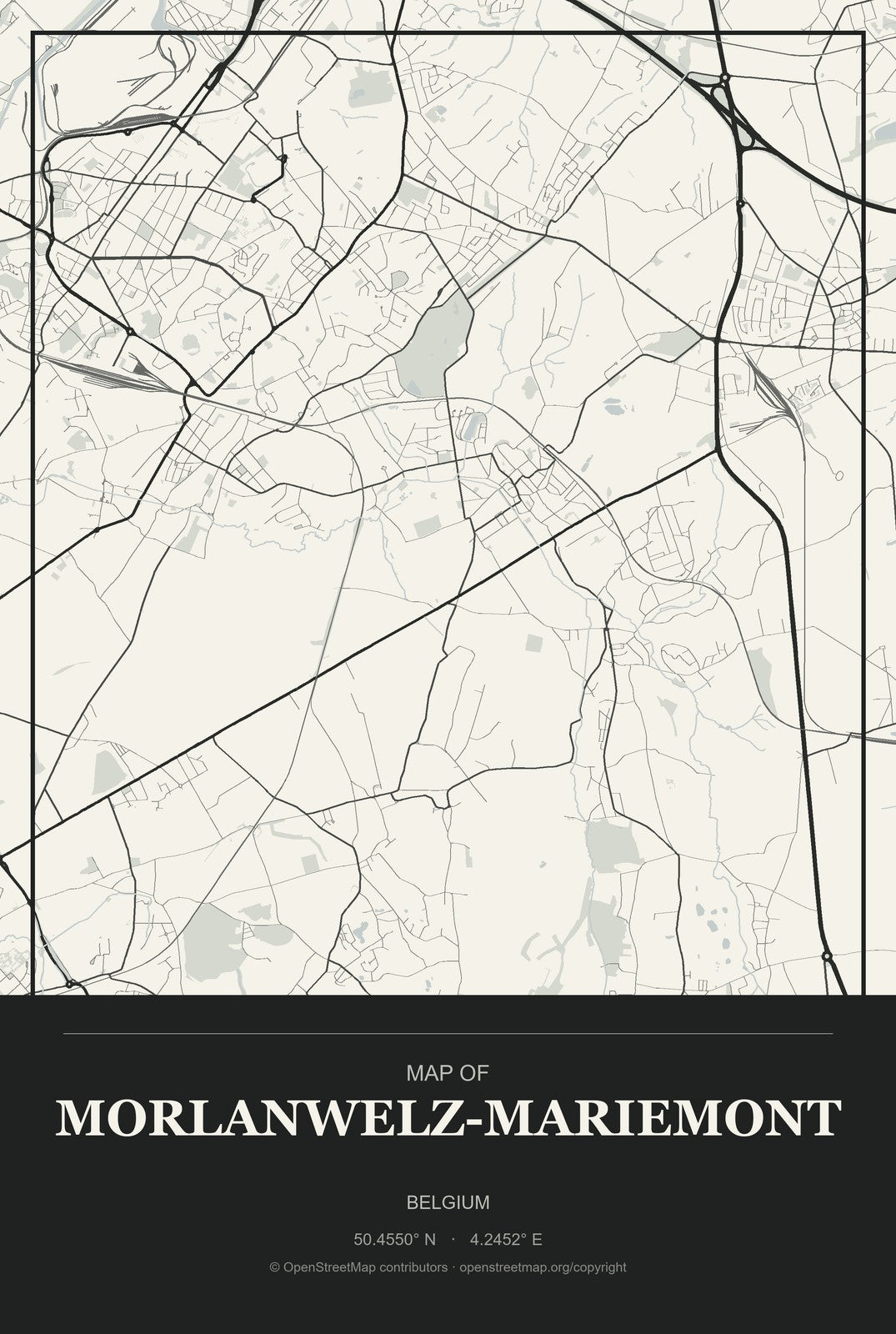 Morlanwelz-Mariemont, Belgium City Map Aluminum Sign in Museum Plaque style
