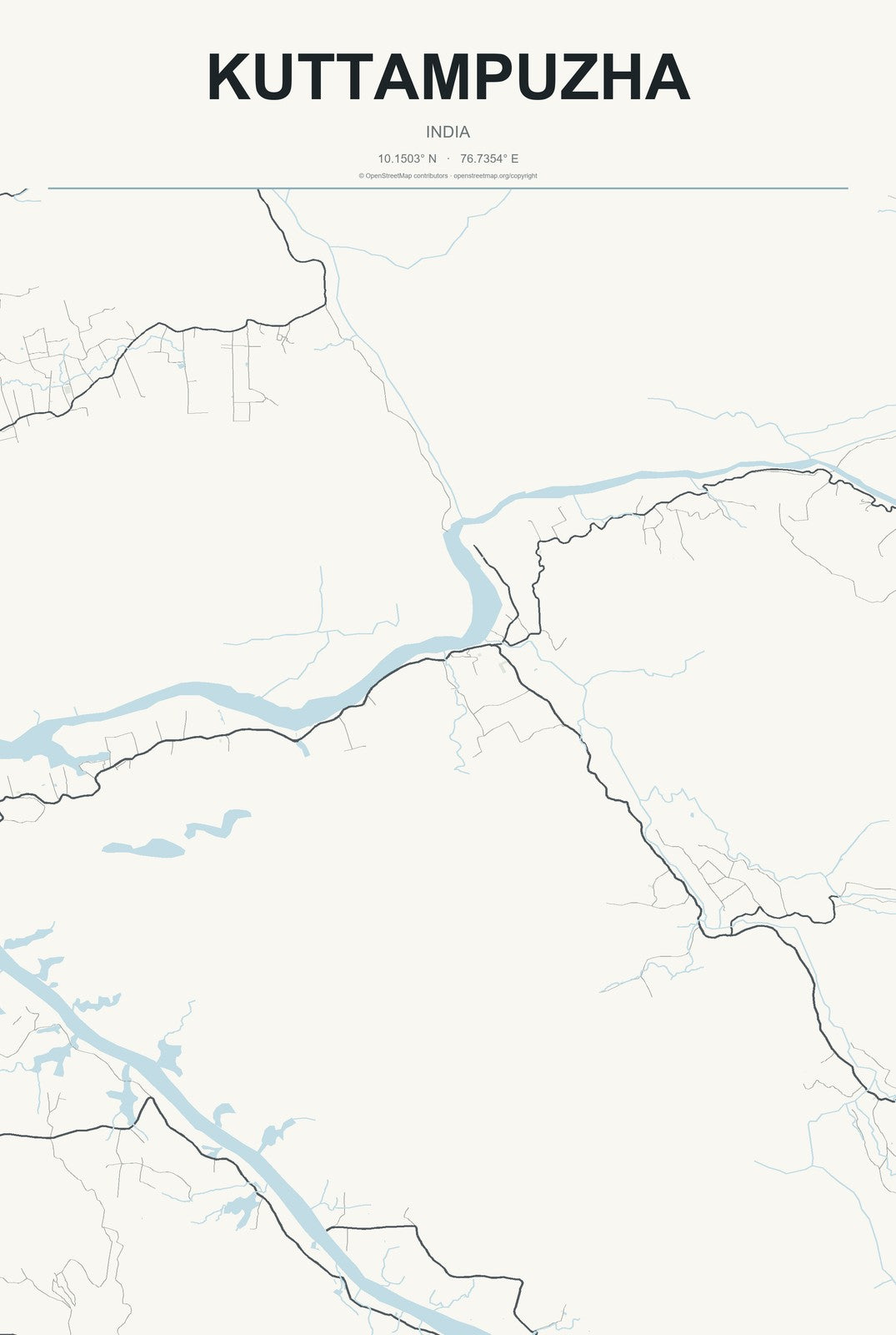Kuttampuzha, India City Map Aluminum Sign in Headline Atlas style
