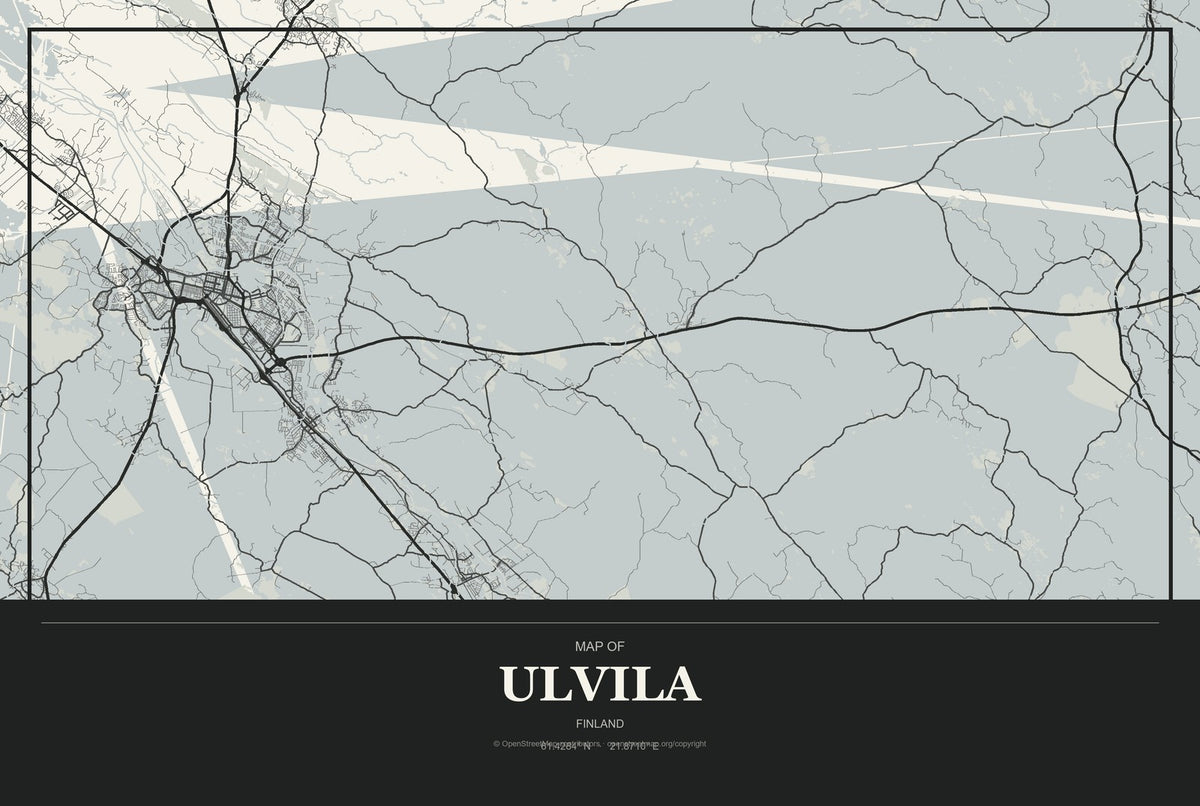 Ulvila, Finland City Map Aluminum Sign in Museum Plaque style