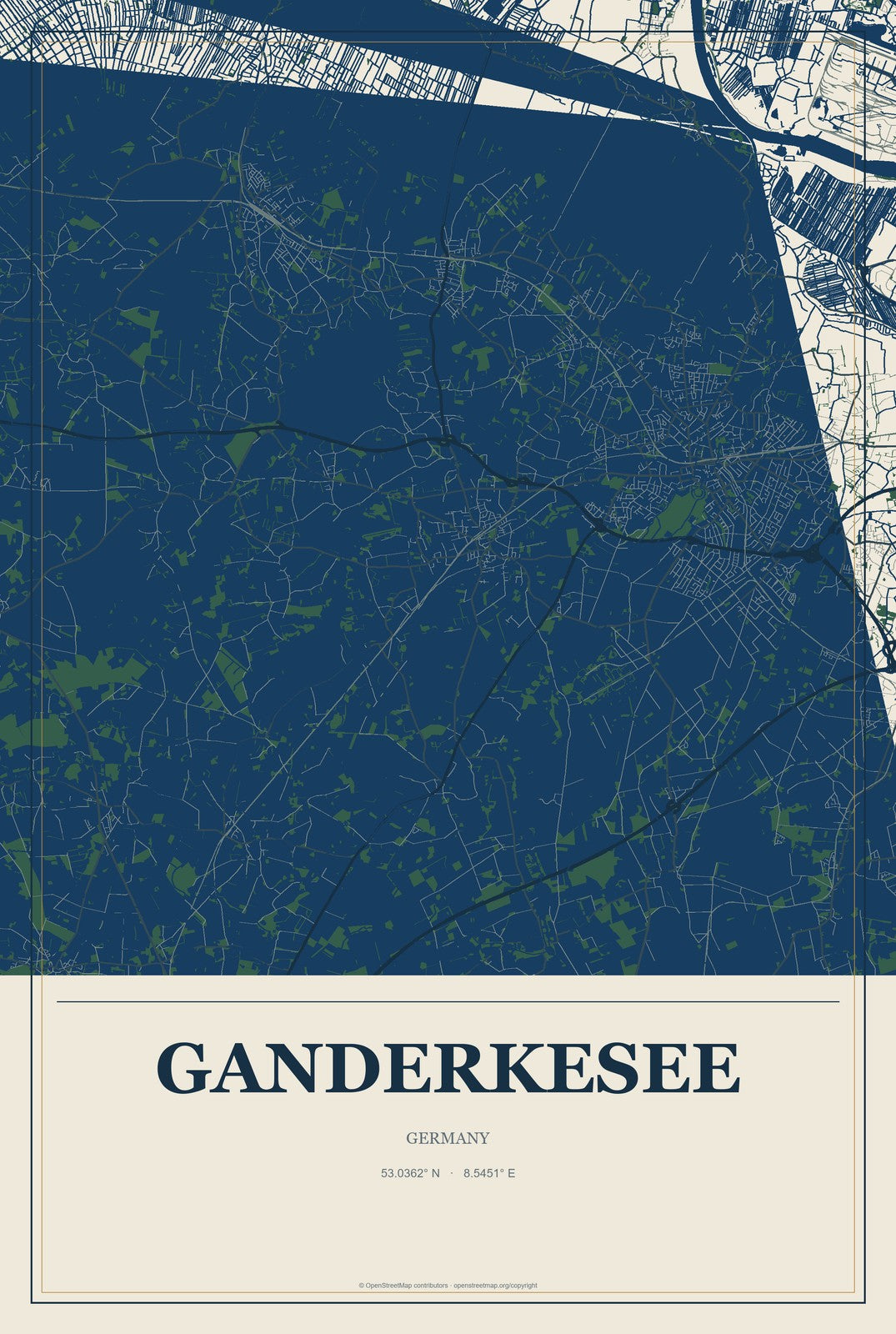 Ganderkesee, Germany City Map Aluminum Sign in Coastal Cutout style