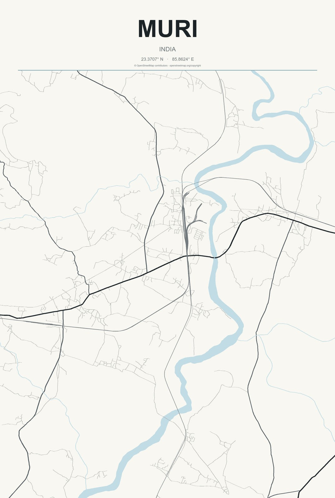 Muri, India City Map Aluminum Sign in Headline Atlas style