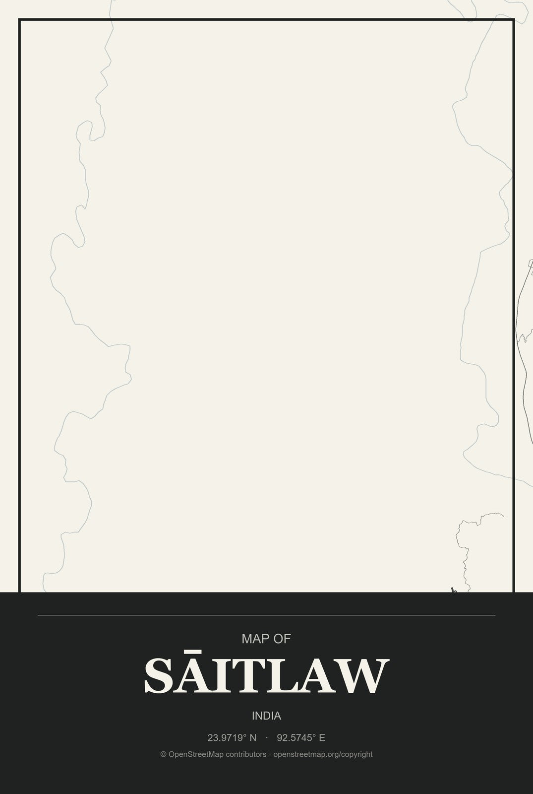 Sāitlaw, India City Map Aluminum Sign in Museum Plaque style