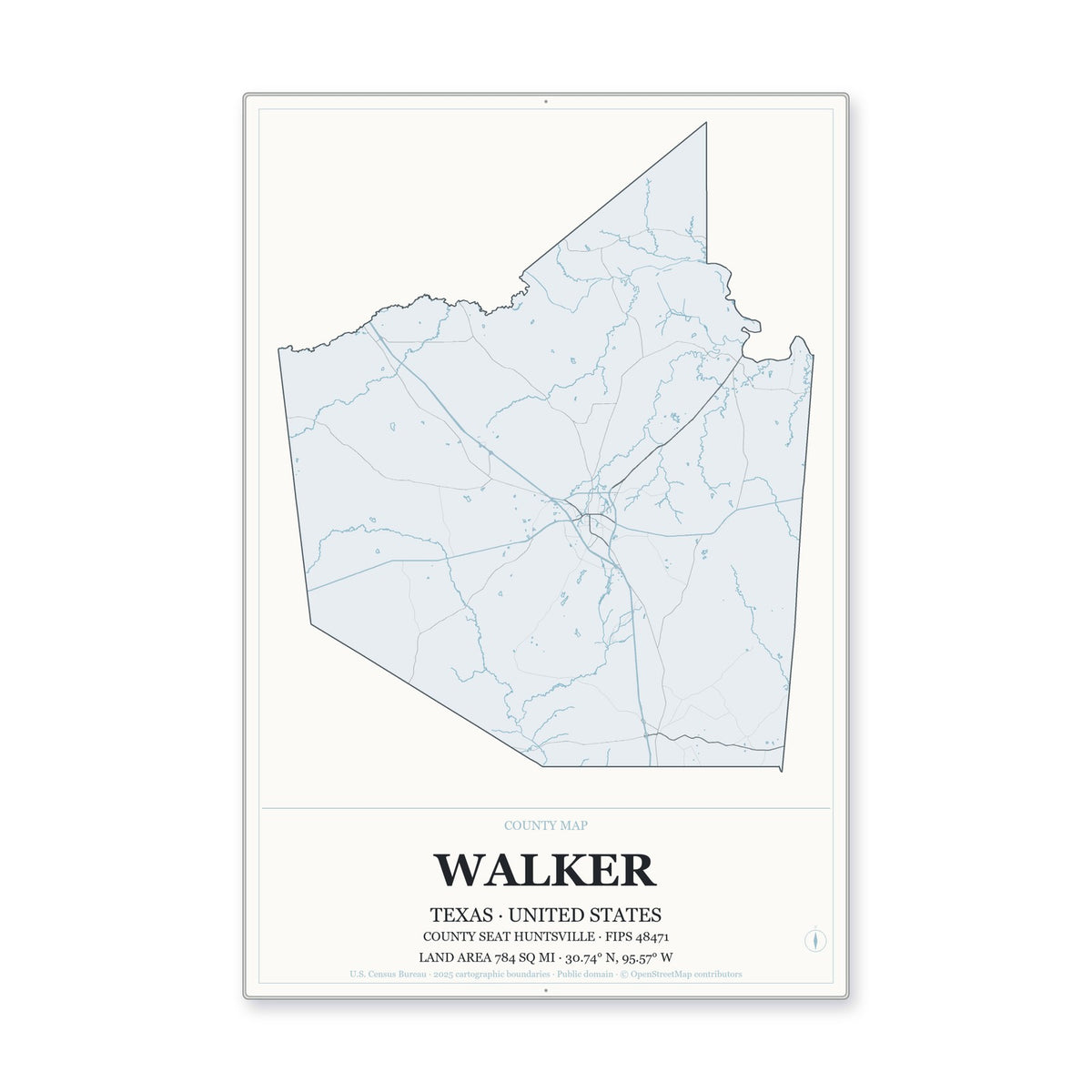Walker County, Texas Map Aluminum Sign in Gallery Air style