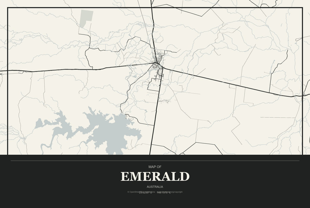 Emerald, Australia City Map Aluminum Sign in Museum Plaque style