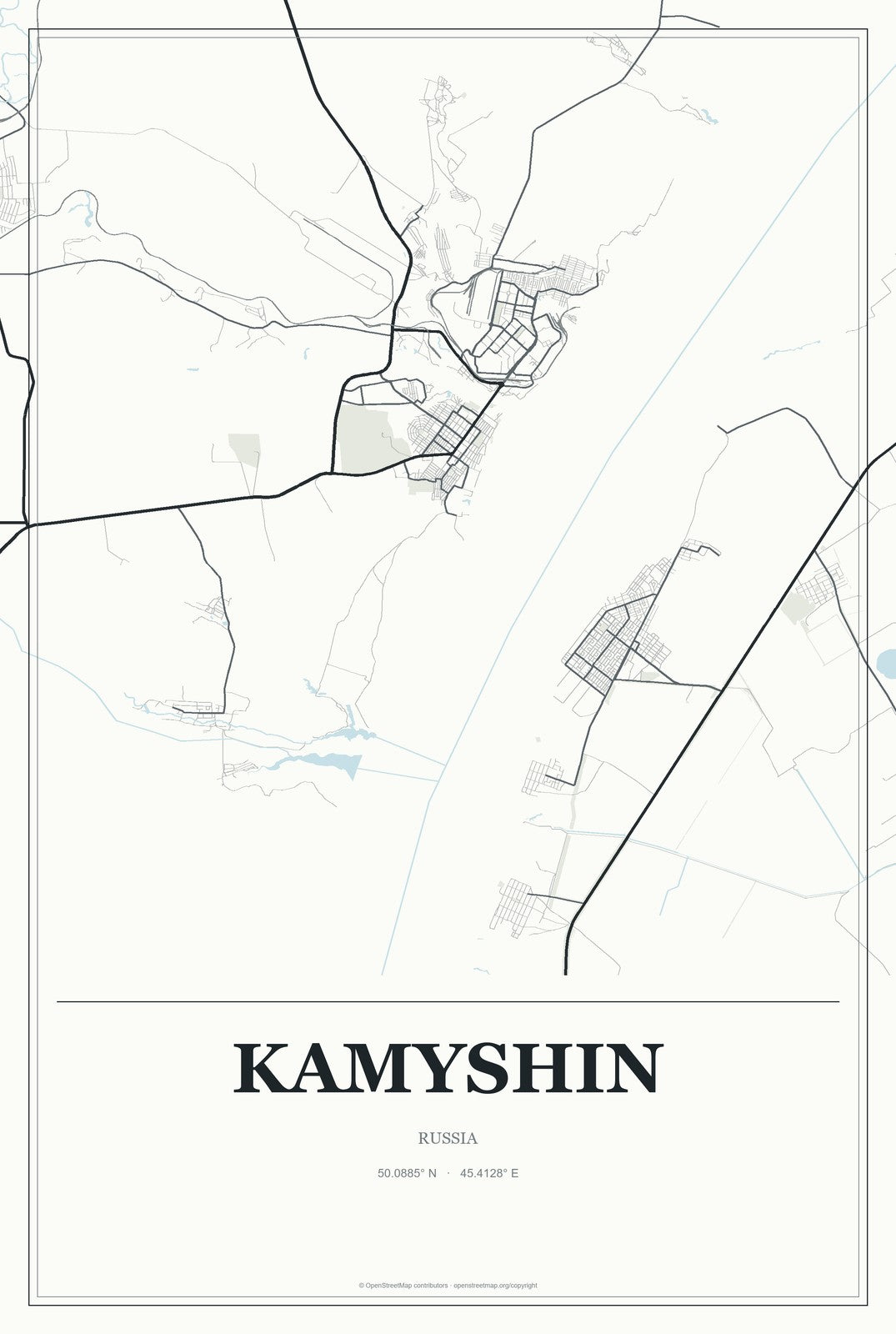 Kamyshin, Russia City Map Aluminum Sign in Gallery Air style