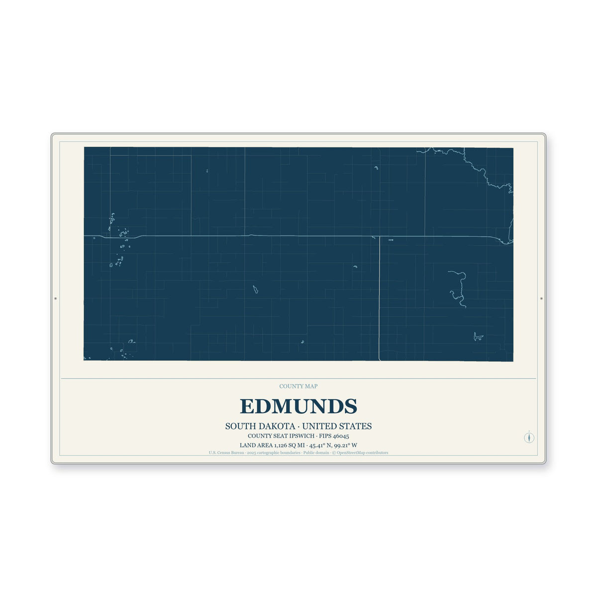Edmunds County, South Dakota Map Aluminum Sign in Coastal Cutout style