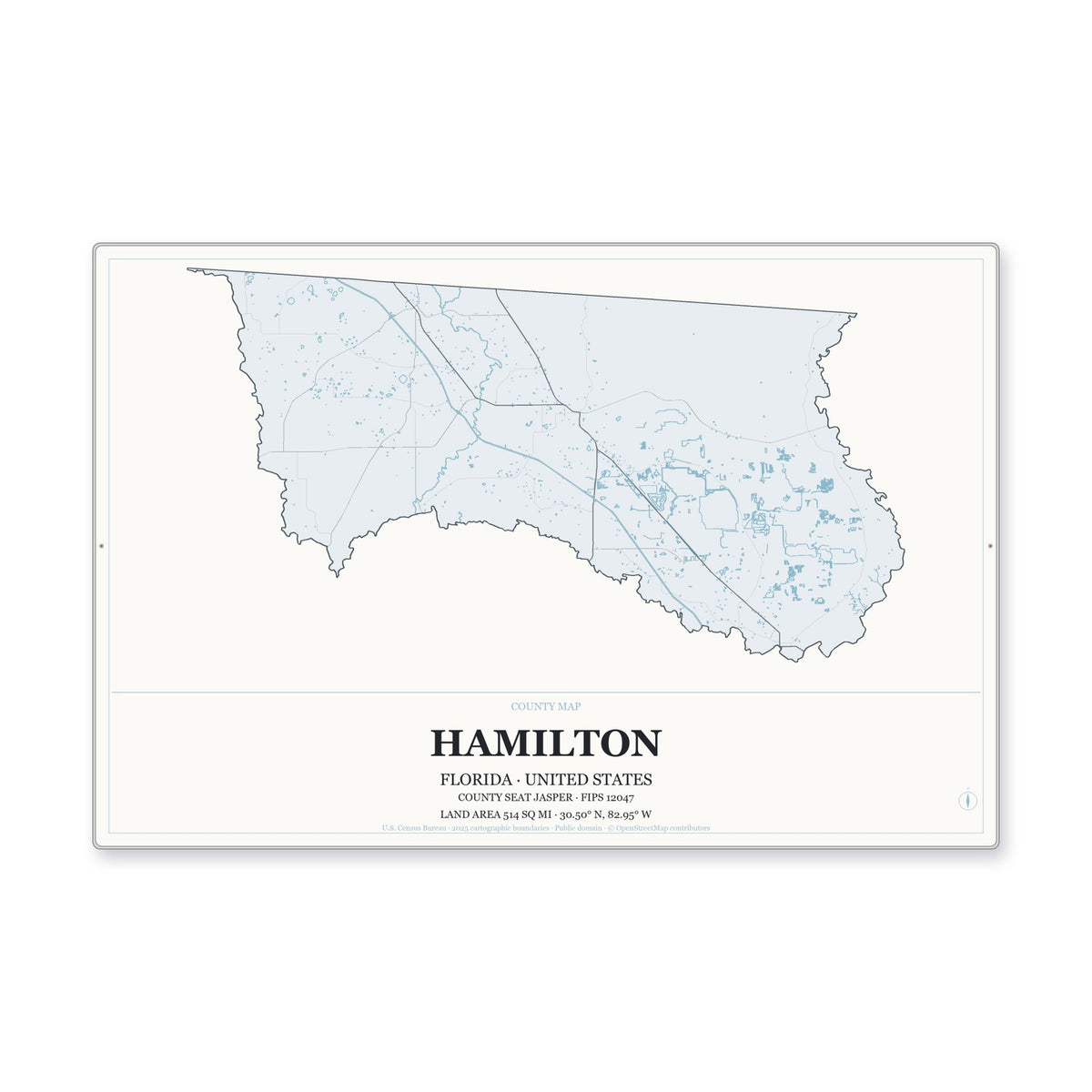 Hamilton County, Florida Map Aluminum Sign in Gallery Air style