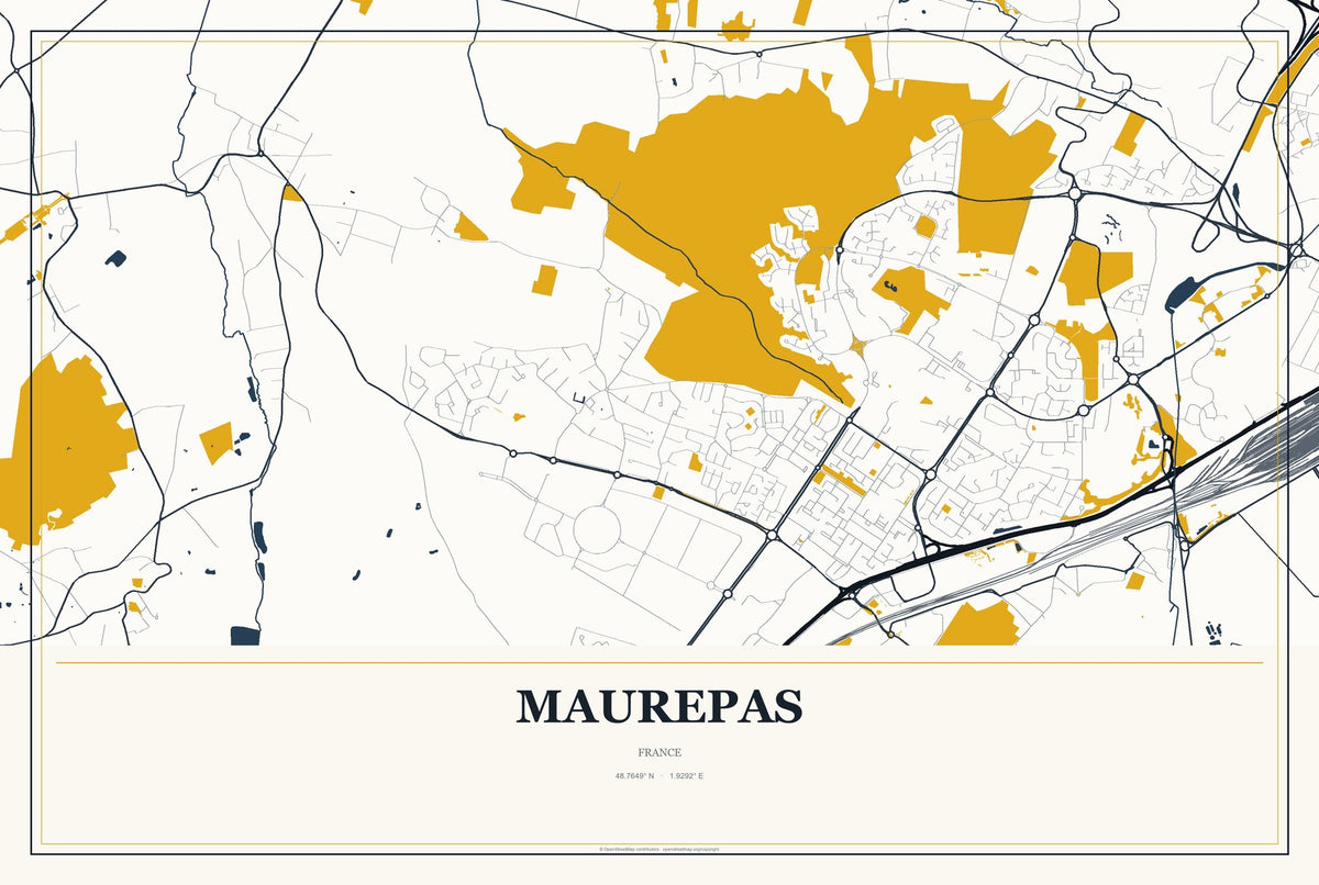 Maurepas, France City Map Aluminum Sign in Citrine Modern style