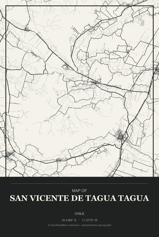 San Vicente de Tagua Tagua, Chile City Map Aluminum Sign in Museum Plaque style