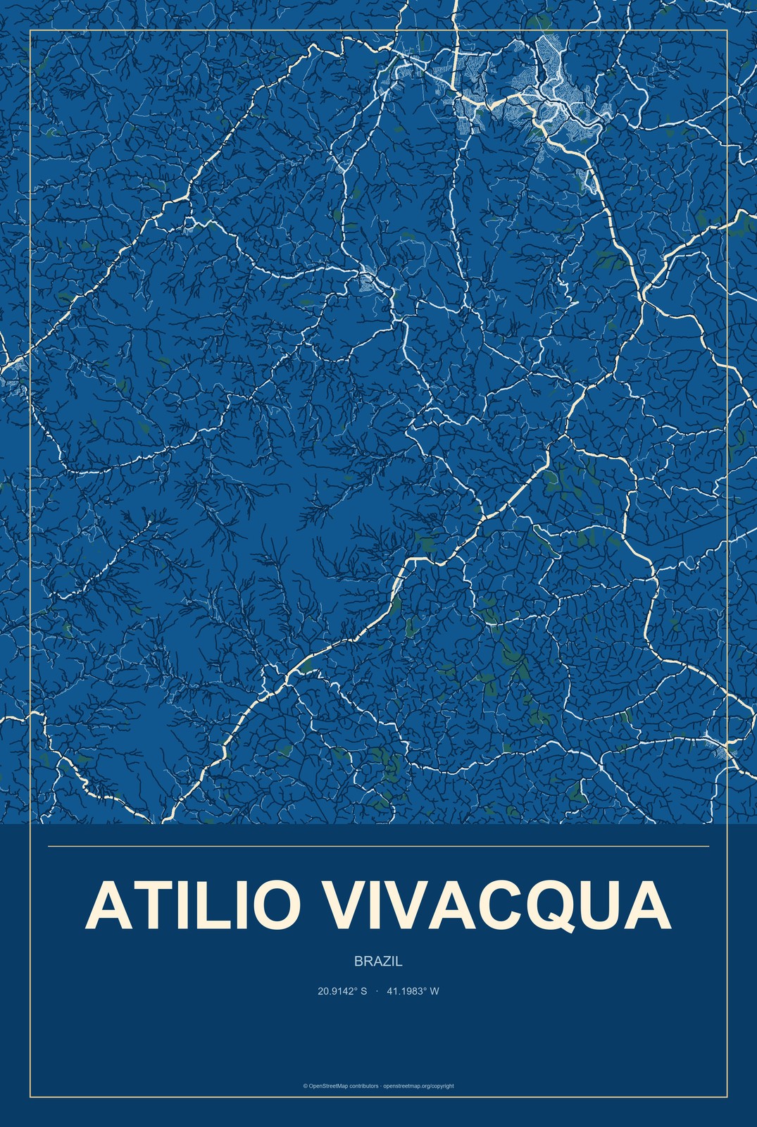 Atilio Vivacqua, Brazil City Map Aluminum Sign in Harbor Cobalt style
