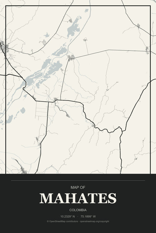 Mahates, Colombia City Map Aluminum Sign in Museum Plaque style