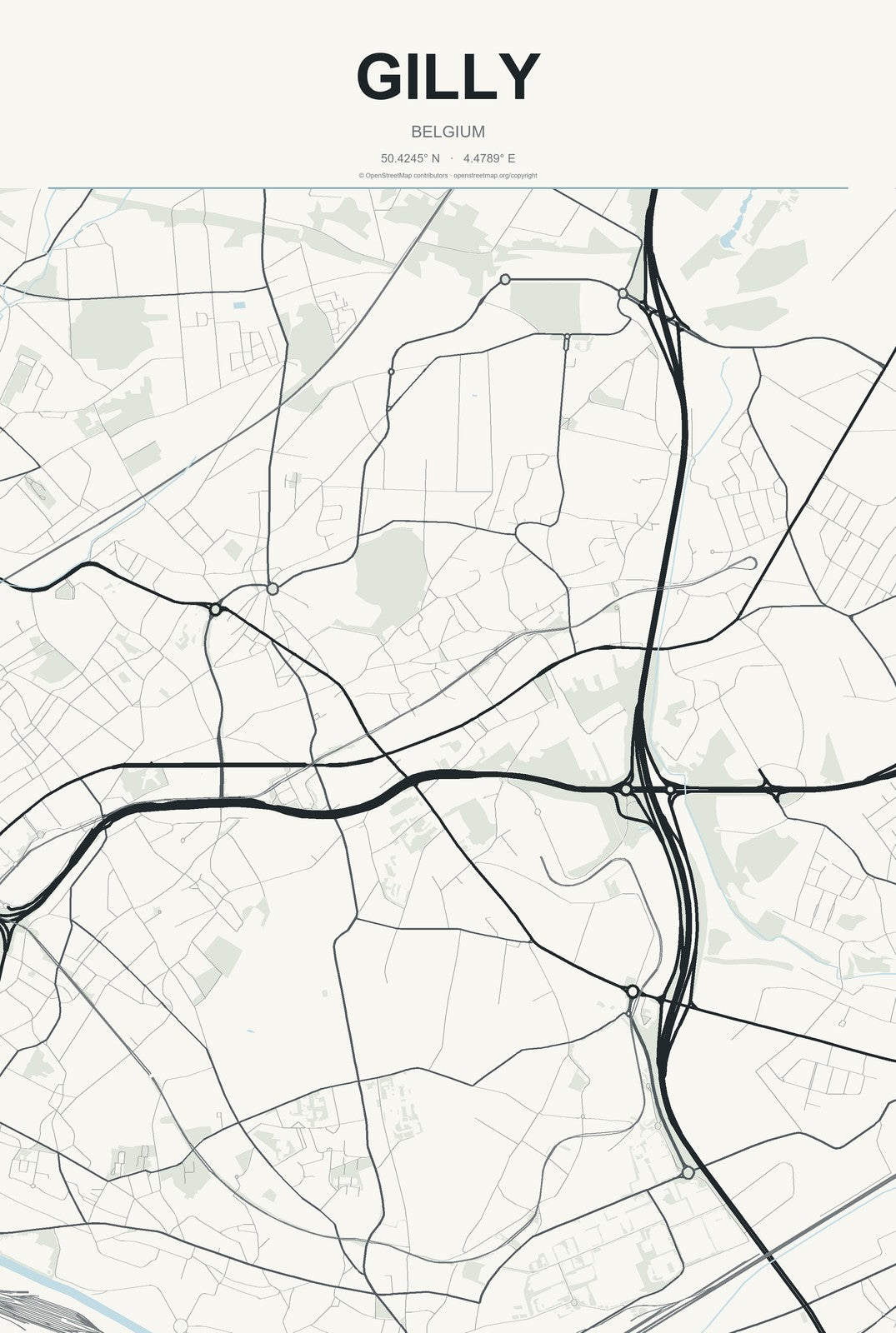 Gilly, Belgium City Map Aluminum Sign in Headline Atlas style