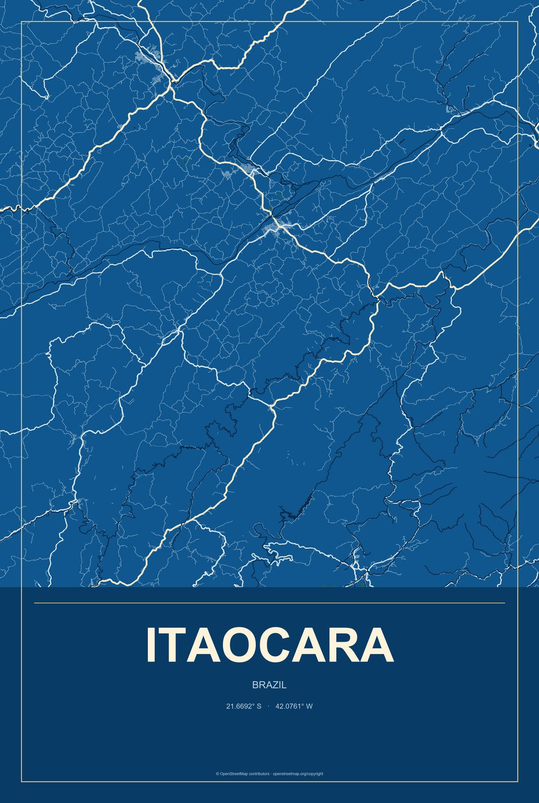 Itaocara, Brazil City Map Aluminum Sign in Harbor Cobalt style
