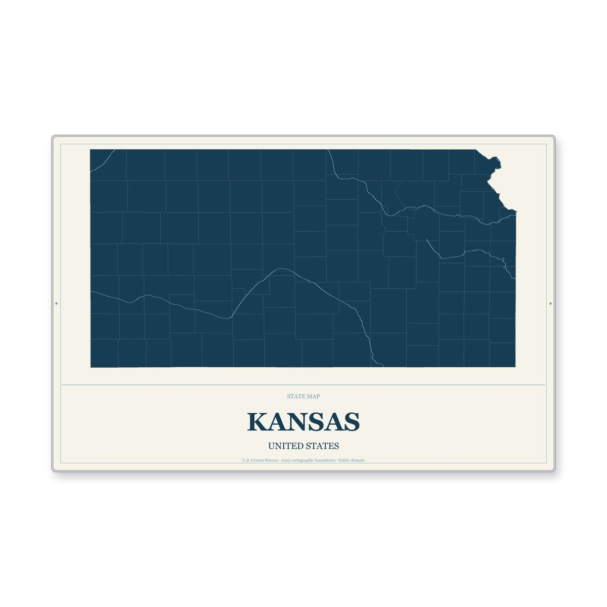 Kansas state map aluminum sign in Coastal Cutout style