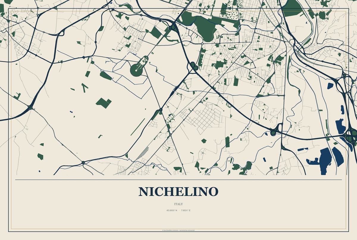 Nichelino, Italy City Map Aluminum Sign in Coastal Cutout style