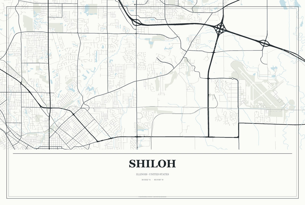 Shiloh, Illinois City Map Aluminum Sign in Gallery Air style