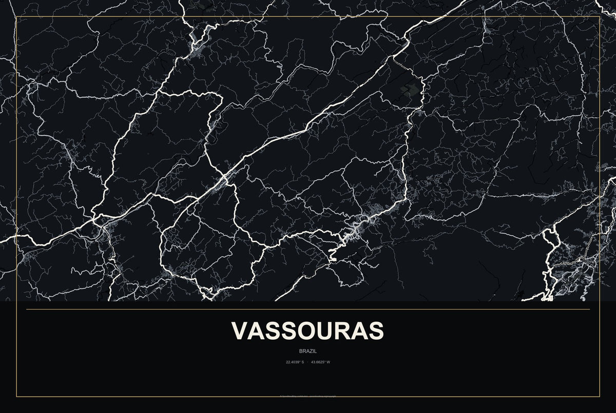 Vassouras, Brazil City Map Aluminum Sign in Metropolitan Noir style