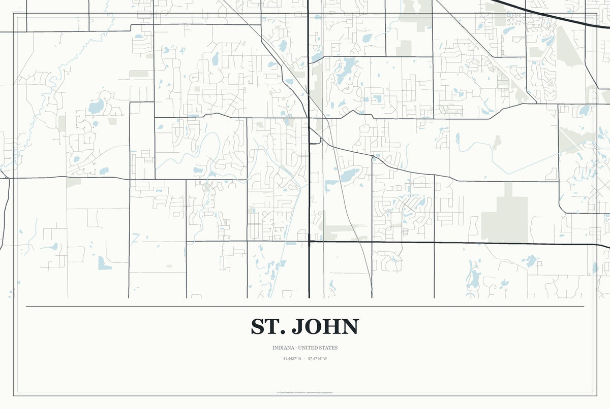 St. John, Indiana City Map Aluminum Sign in Gallery Air style