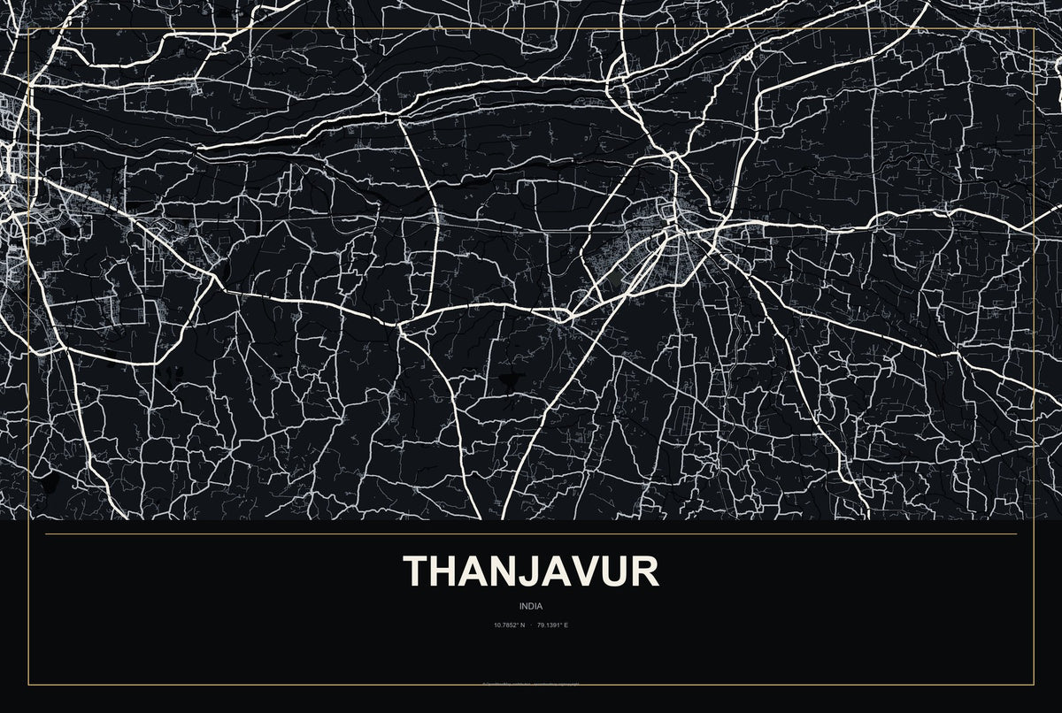 Thanjavur, India City Map Aluminum Sign in Metropolitan Noir style