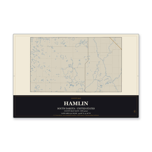 Hamlin County, South Dakota Map Aluminum Sign in Museum Plaque style