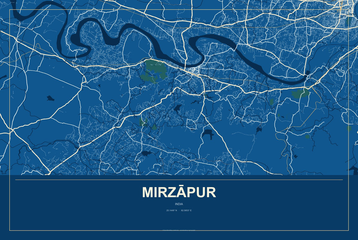 Mirzāpur, India City Map Aluminum Sign in Harbor Cobalt style