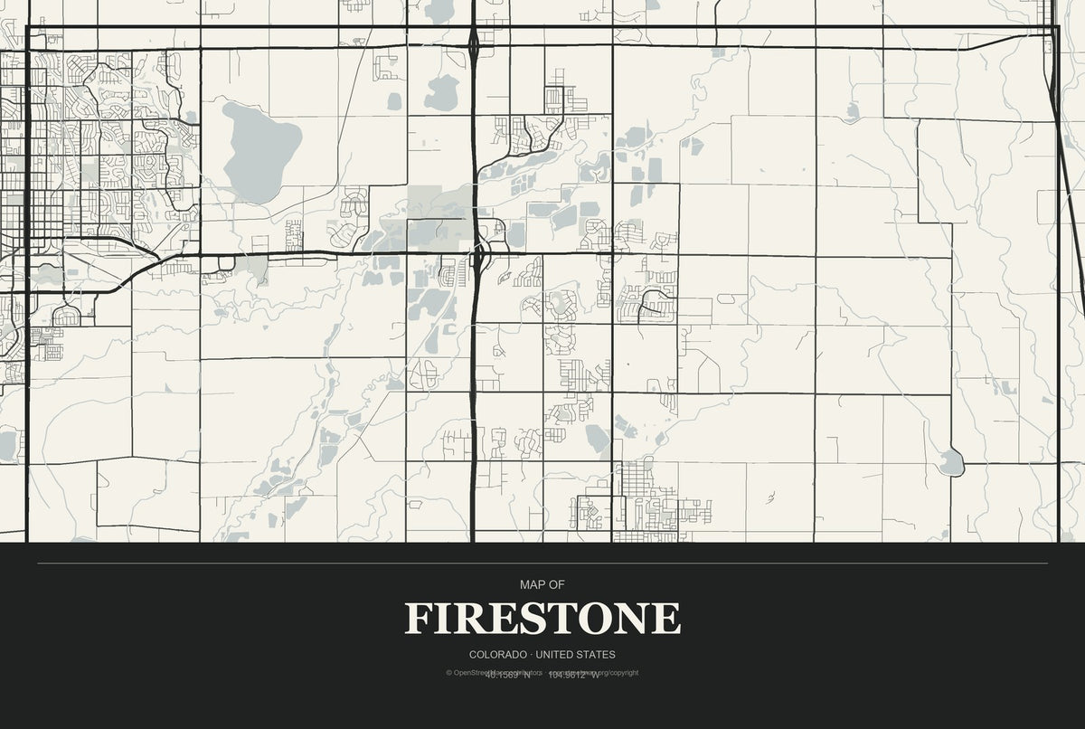 Firestone, Colorado City Map Aluminum Sign in Museum Plaque style