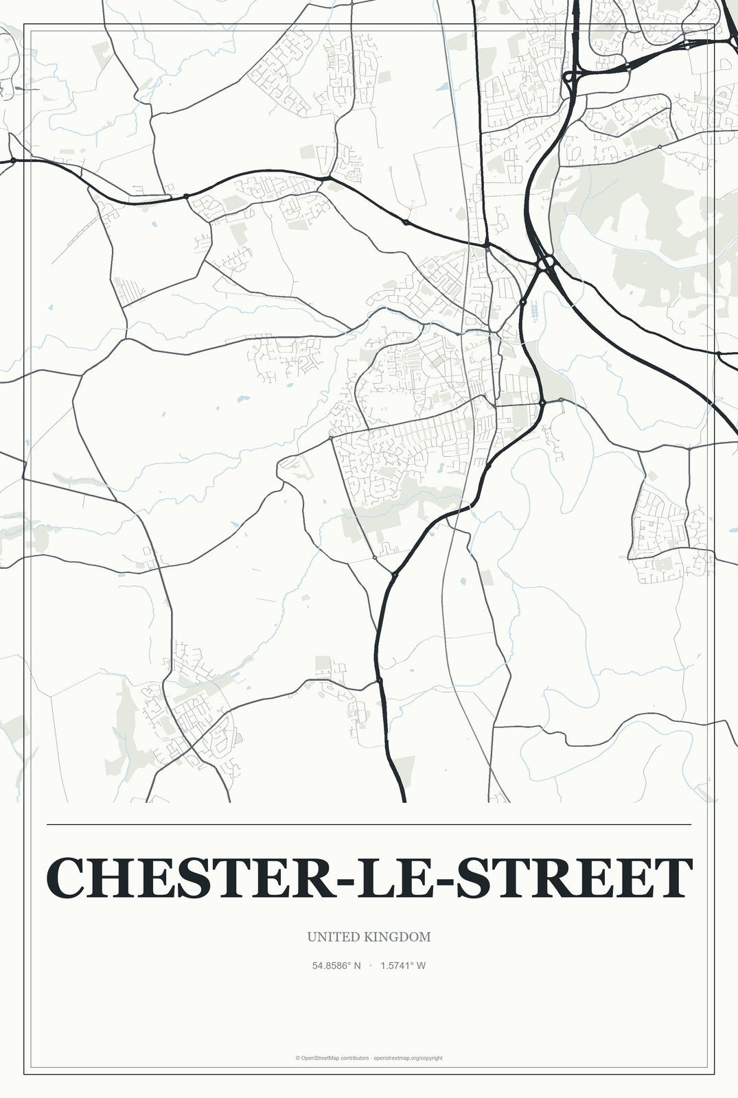 Chester-le-Street, United Kingdom City Map Aluminum Sign in Gallery Air style
