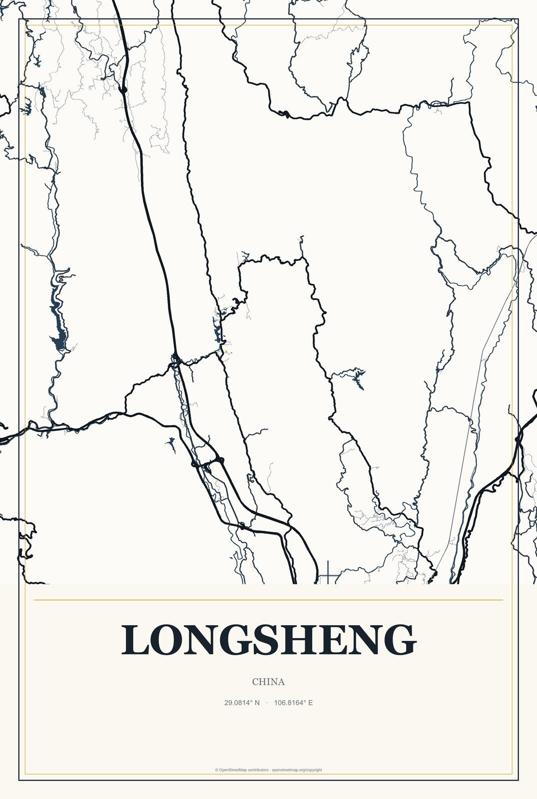 Longsheng, China City Map Aluminum Sign in Citrine Modern style