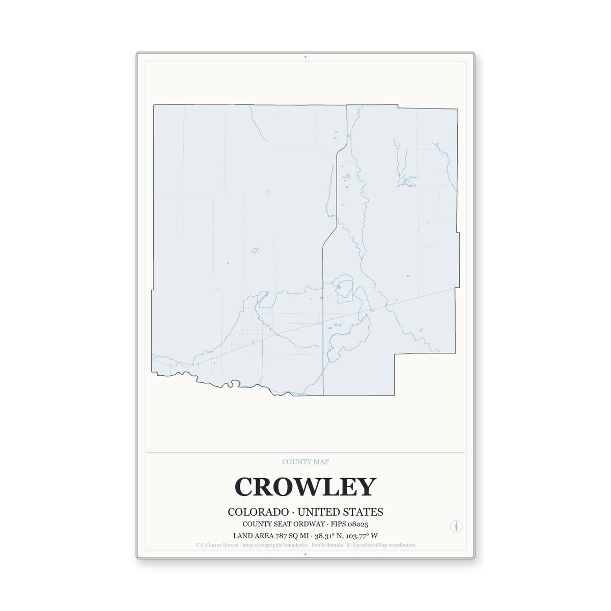 Crowley County, Colorado Map Aluminum Sign in Gallery Air style
